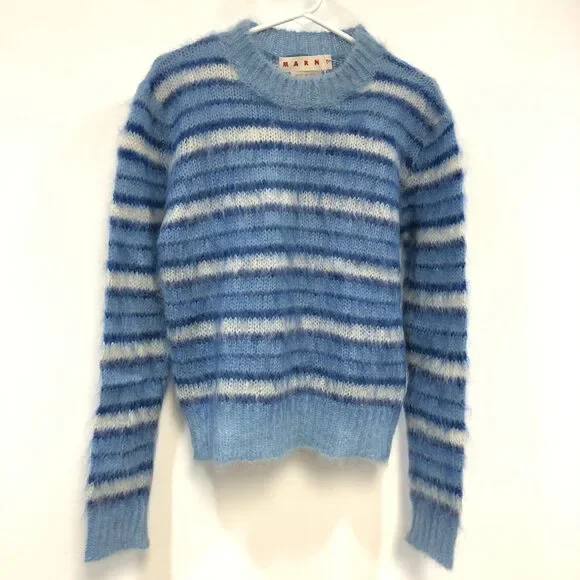 Marni Blue & White Striped Mohair-Blend Sweater Size 38 With Original tag - Picture 3 of 15